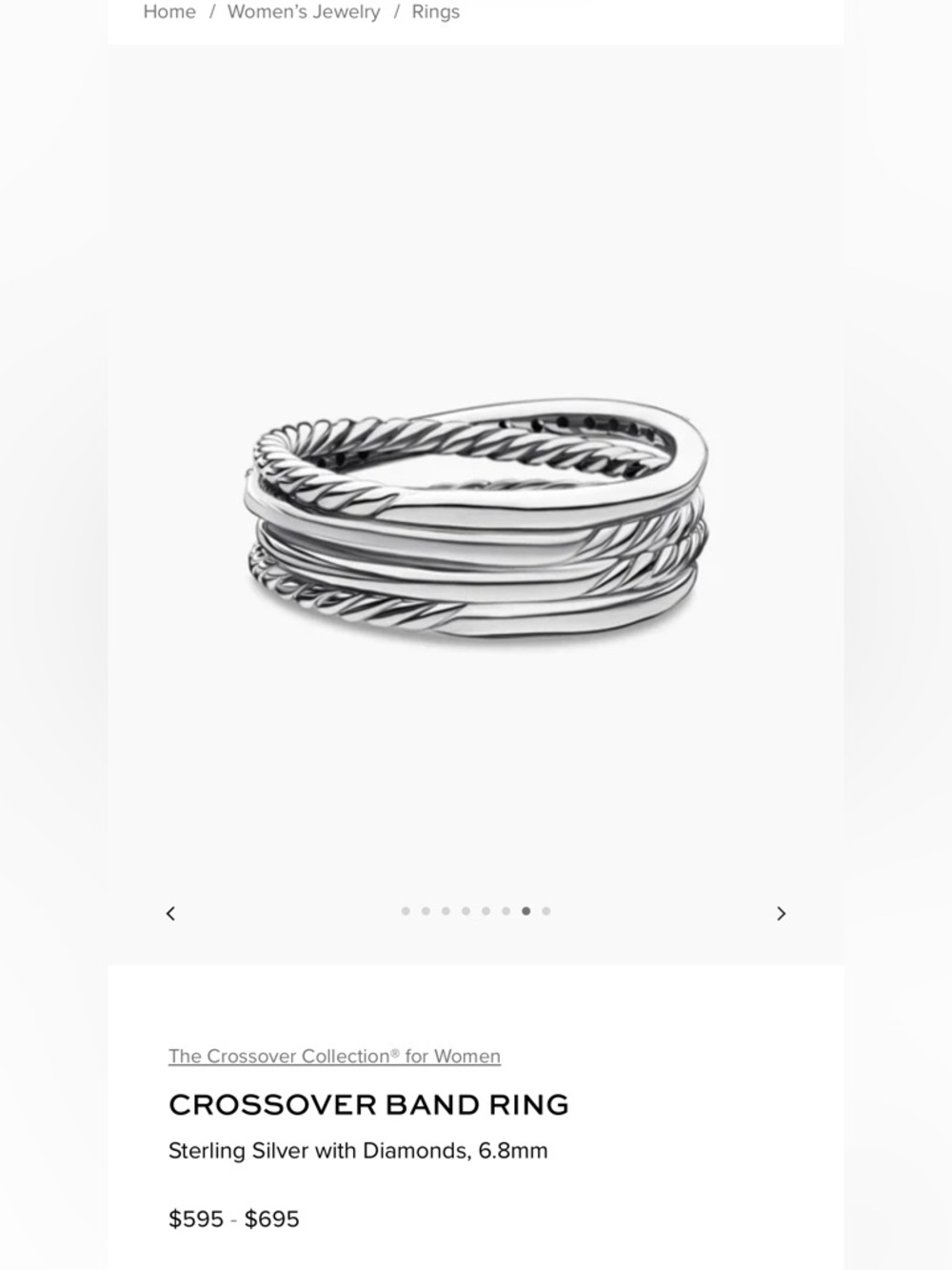 David Yurman Sterling Silver Diamond Crossover Band - Silver - Picture 3 of 7